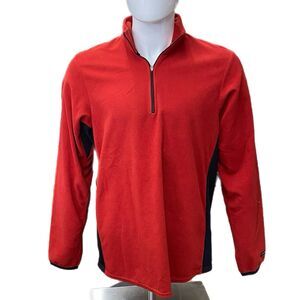 Y2K Nike Quarter Zip Fleece Pullover Men L Red With Black Trim White Nike Logo